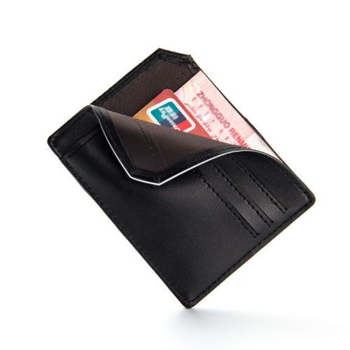 Minimalist leather wallet with 9 pockets - Black